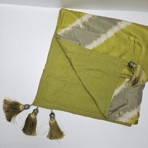 Florabella Throw Saffron Ikat Tie Dye SIlk  Linen Backed Tassels 42 x 70